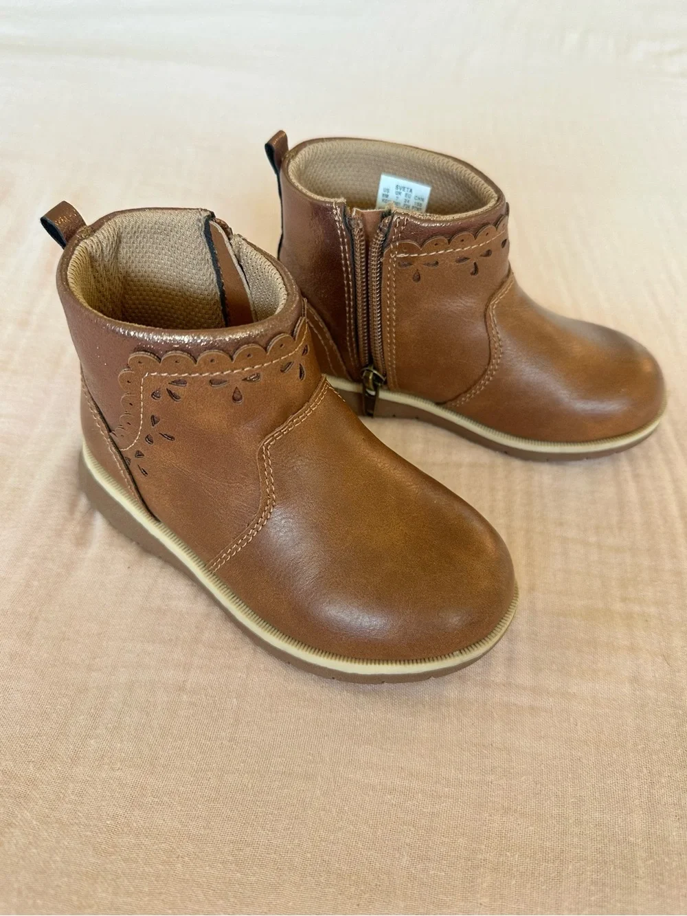 Stride Rite Toddler Tan Brown Scallop Ankle Boots